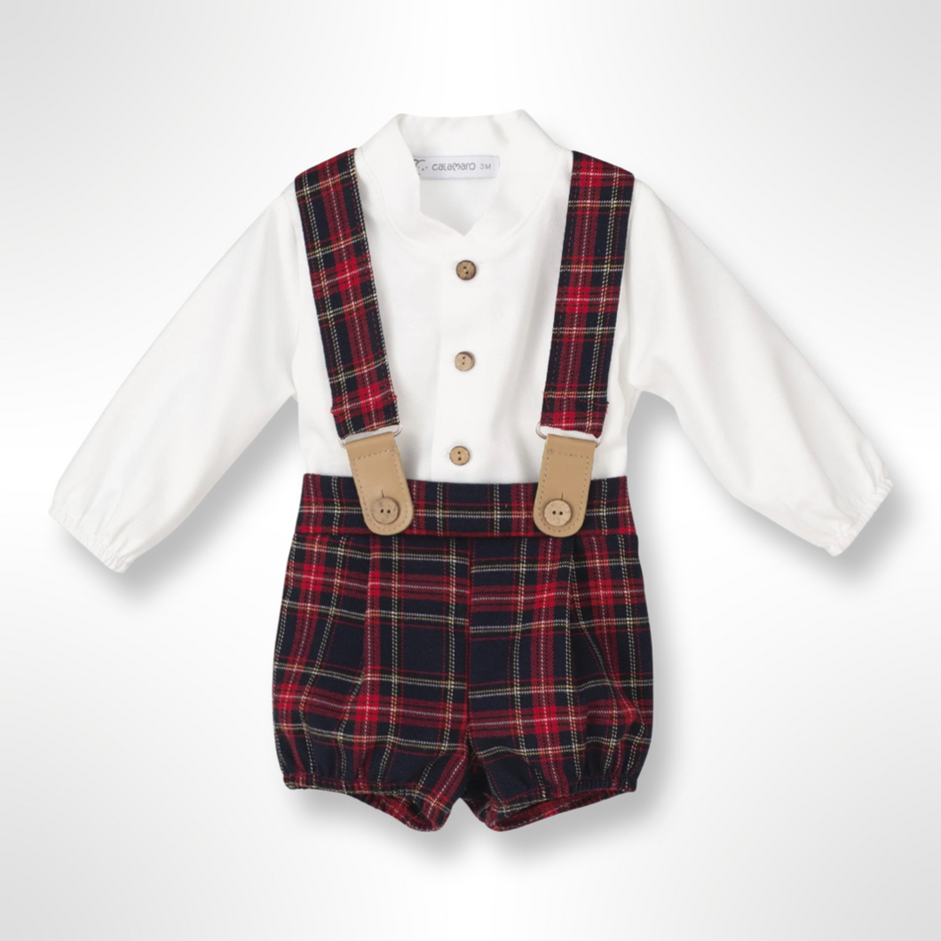 The Tartan Collection - Calamaro Boys Dungree Set - Navy Red