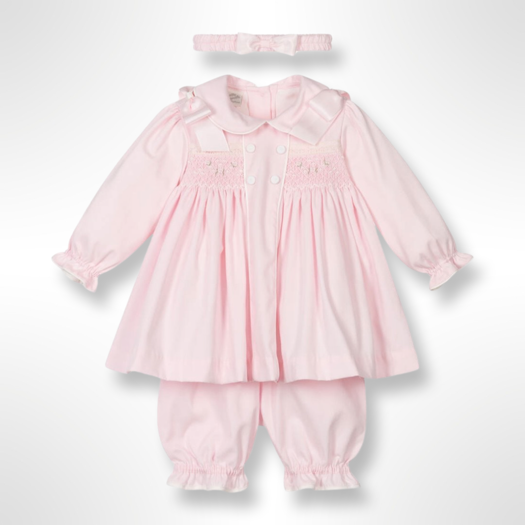 Pretty Originals Girls Pink Smocked Dress Set