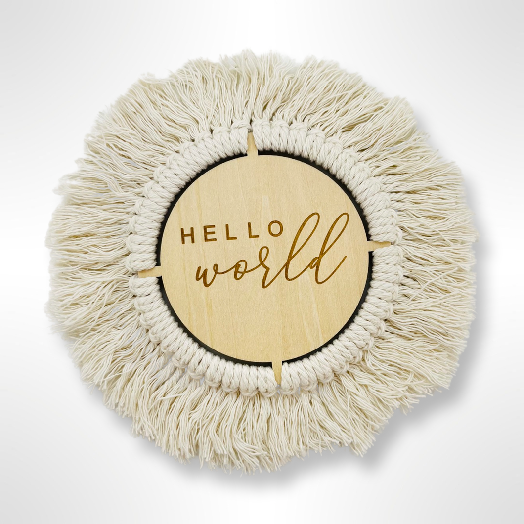 Macrame Hello World Plaque