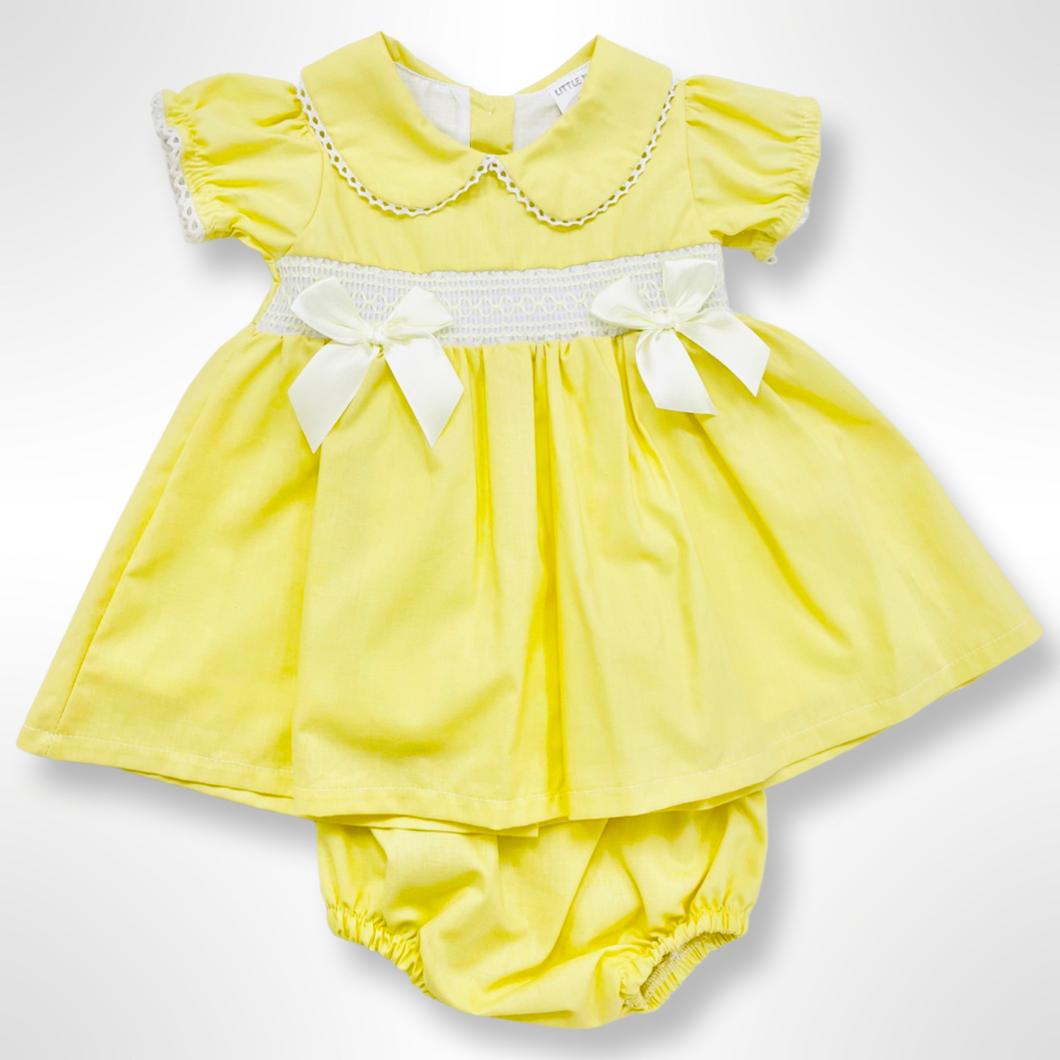 Daisey Smocked Dress and Bloomers - Yellow