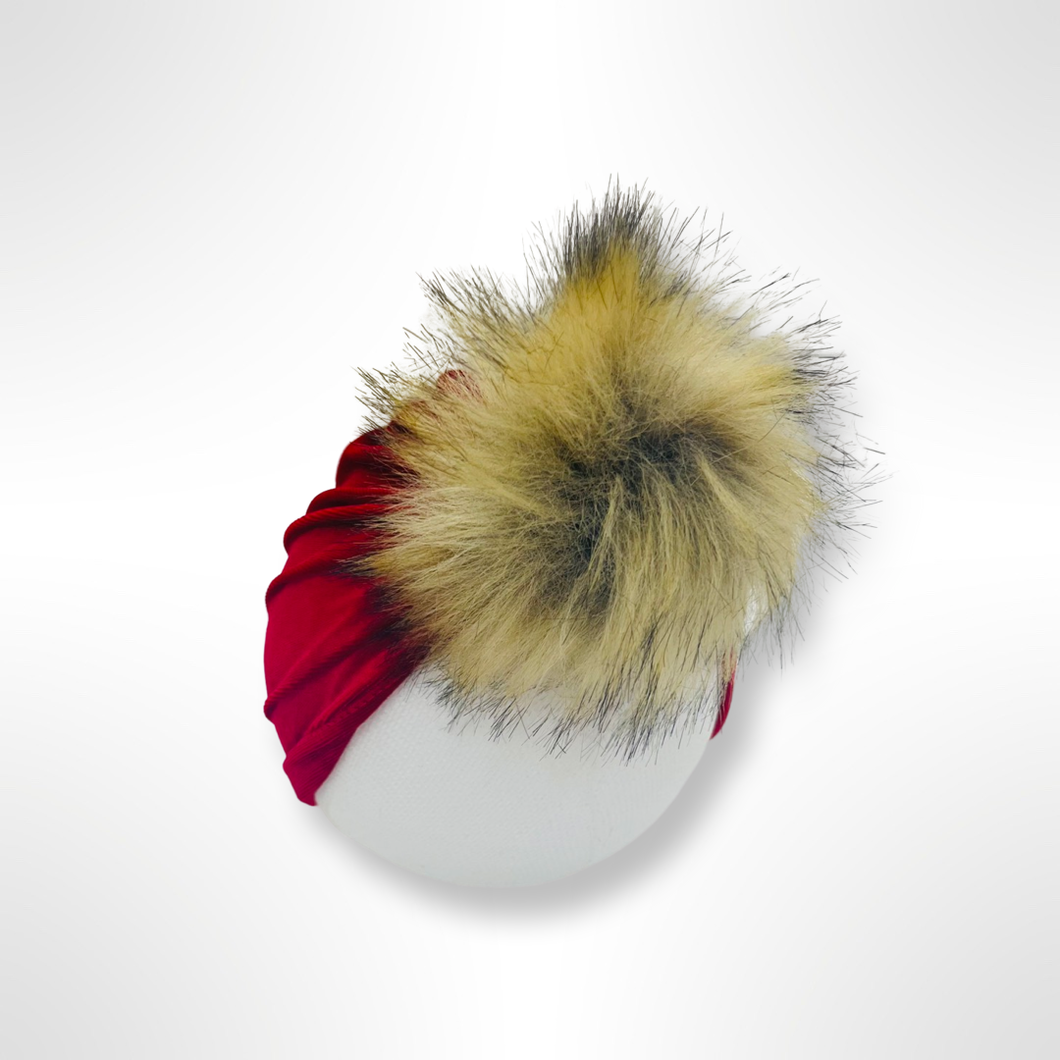 Velvet Fur Turban - Red