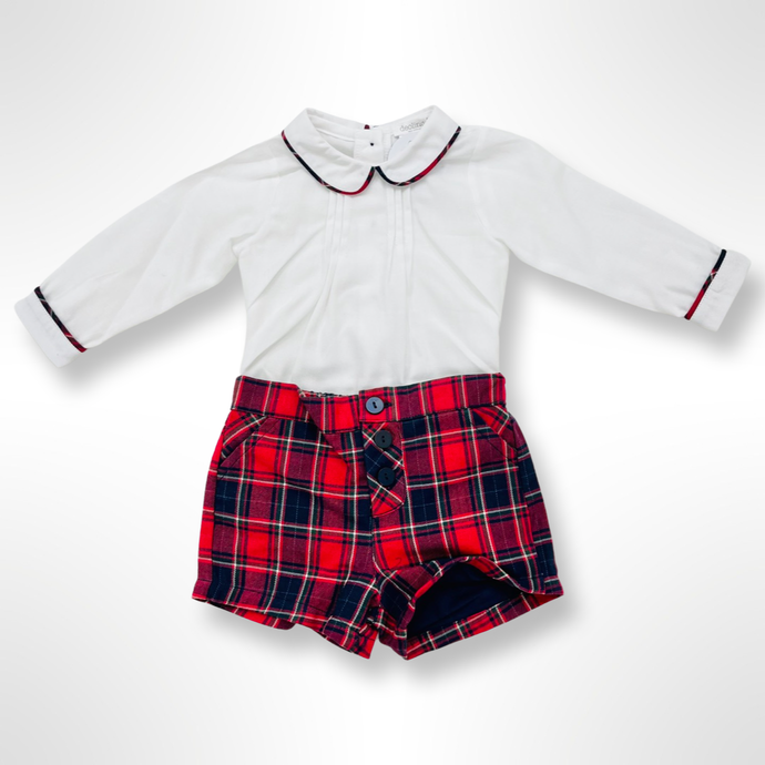 Deolinda Boys Tartan Shirt and Shorts Set Dungarees