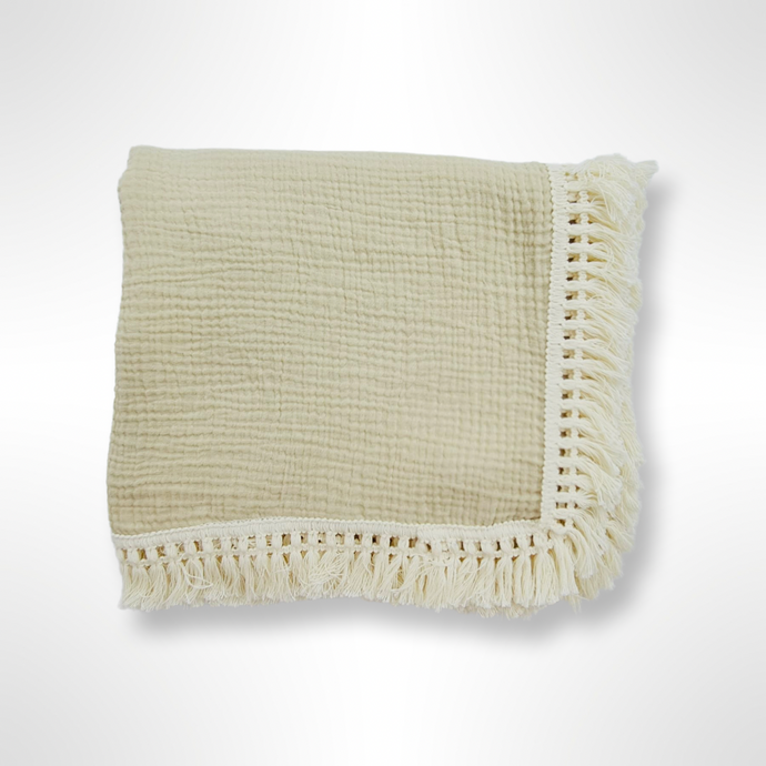 Ziggy Muslin Tassel Blanket - Beige