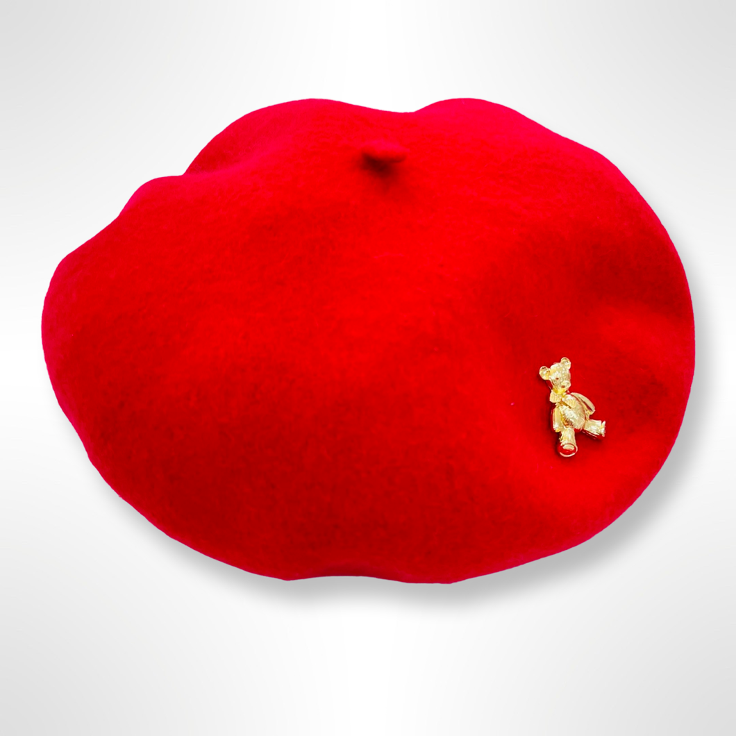 Teddy Bear Charm Beret - Red