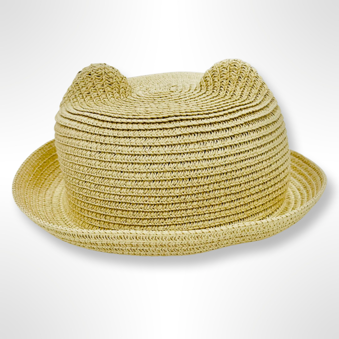 Bear Ear Straw Hat - Light Beige